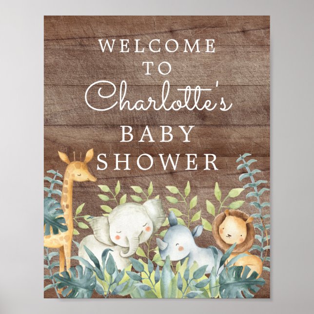 Jungle Animals Baby Shower Welcome Sign (Front)