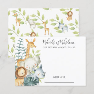 Jungle Animals Baby Shower Words of Wisdom Card