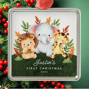 Jungle Animals Baby's First Christmas Metal Tree Decoration