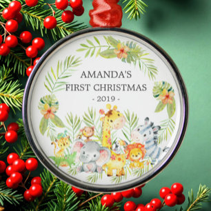 Jungle Animals Baby's First Christmas Ornament