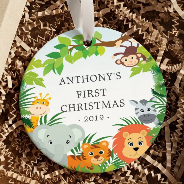 Jungle Animals Baby's Photo Christmas Ornament (Creator Uploaded)