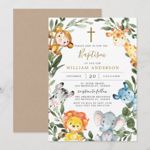 Jungle Animals Baptism/Christening Invitation
