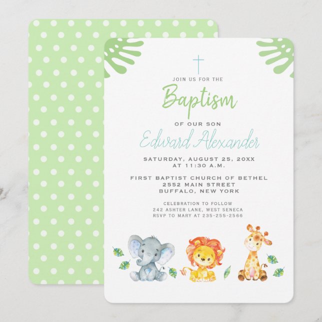 Jungle Animals Baptism Invitation (Front/Back)