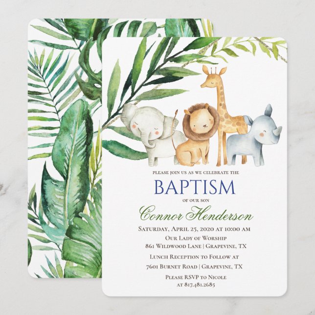 Jungle Animals Baptism Invitation (Front/Back)