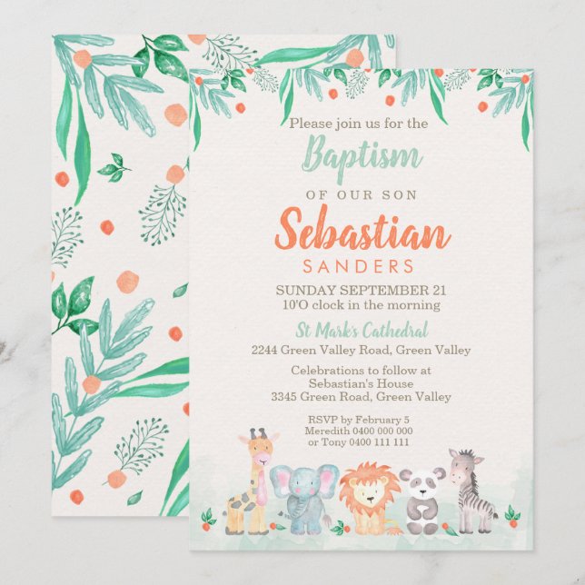 Jungle Animals Baptism Invitation (Front/Back)