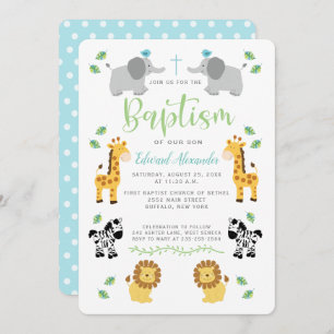Jungle Animals Baptism Invitation - Blue Back