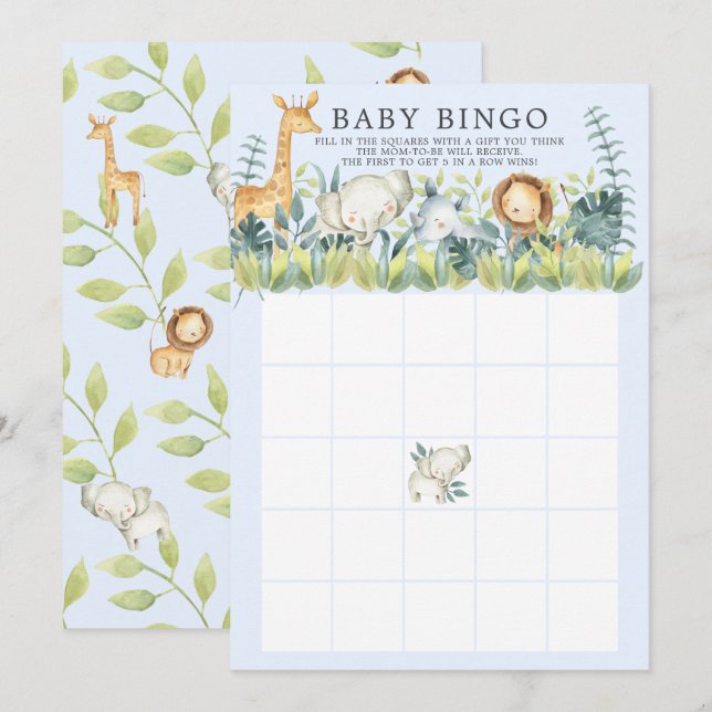 Jungle Animals BINGO Baby Shower Game Invitation (Front/Back)