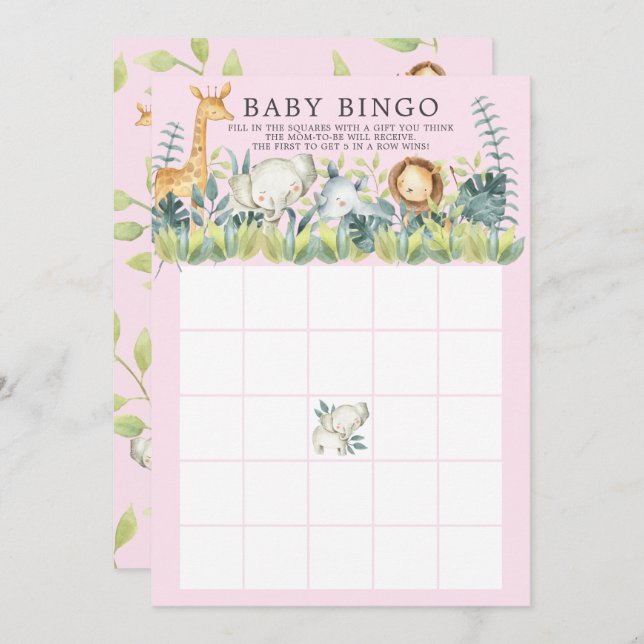 Jungle Animals BINGO Baby Shower Game Invitation (Front/Back)
