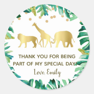 Jungle animals birthday baby shower favour label