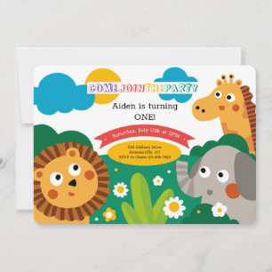 Jungle Animals Birthday Party Invitation