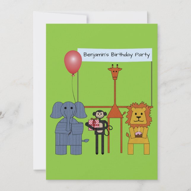 Jungle Animals Birthday Party Invitation - |No. 1| (Front)