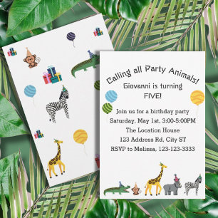 Jungle Animals Birthday Party, Kids Birthday Invitation