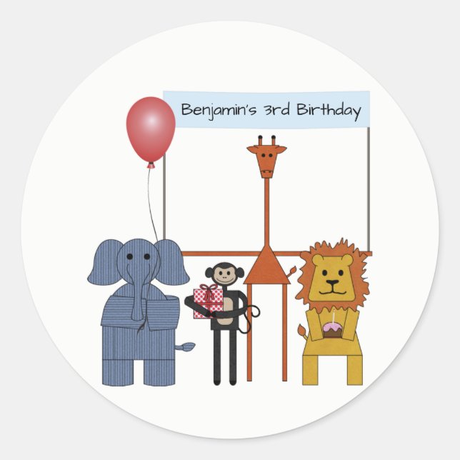 Jungle Animals Birthday Party Round Sticker (Front)