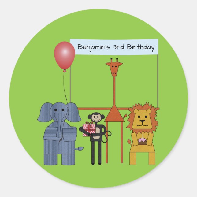 Jungle Animals Birthday Party Round Sticker (Front)
