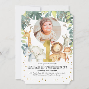 Jungle animals Boy 1st birthday Invitation