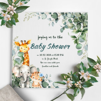 Jungle Animals Boy Baby Shower Invitation