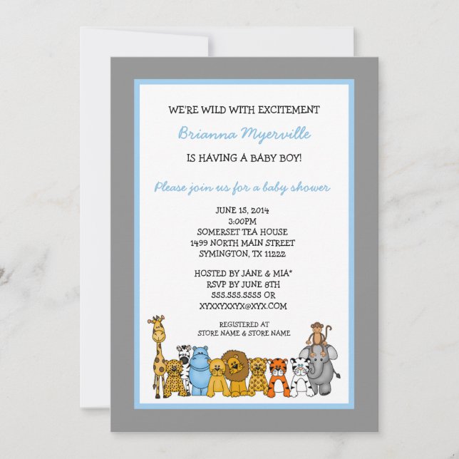 Jungle Animals Boy Baby Shower Invites (Front)