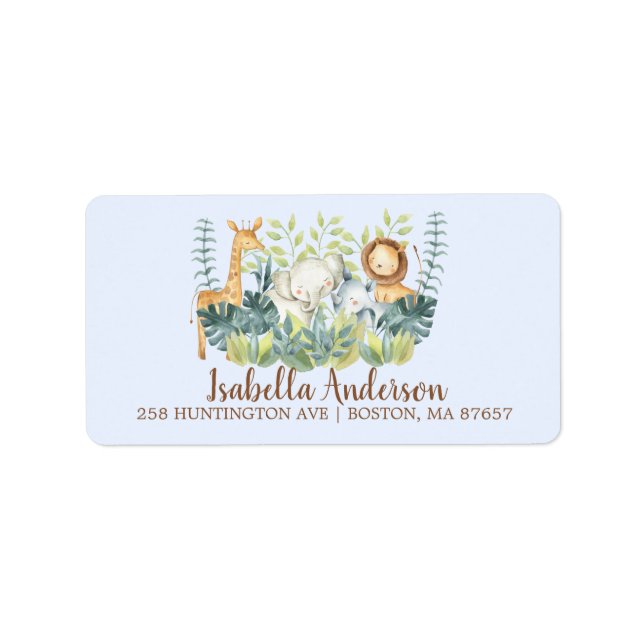 Jungle Animals Boys Baby Shower Address Label (Front)