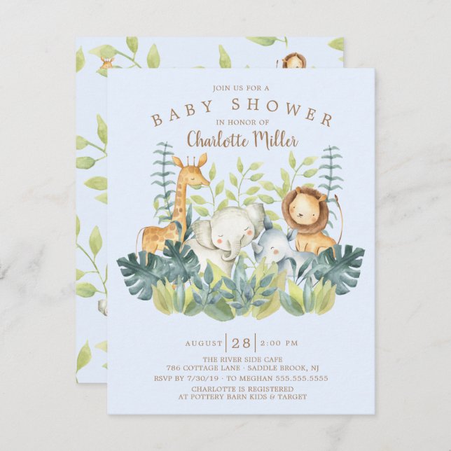 Jungle Animals Boys Baby Shower Invitation (Front/Back)