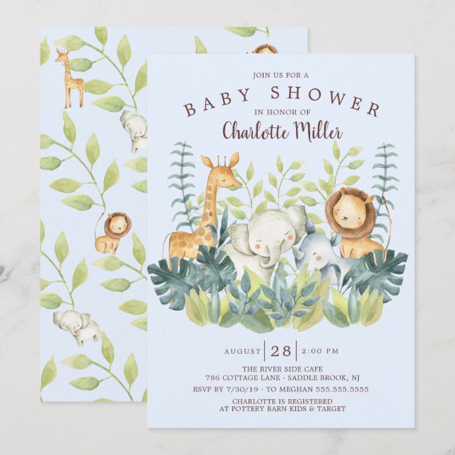 Jungle Animals Boys Baby Shower Invitation (Front/Back)