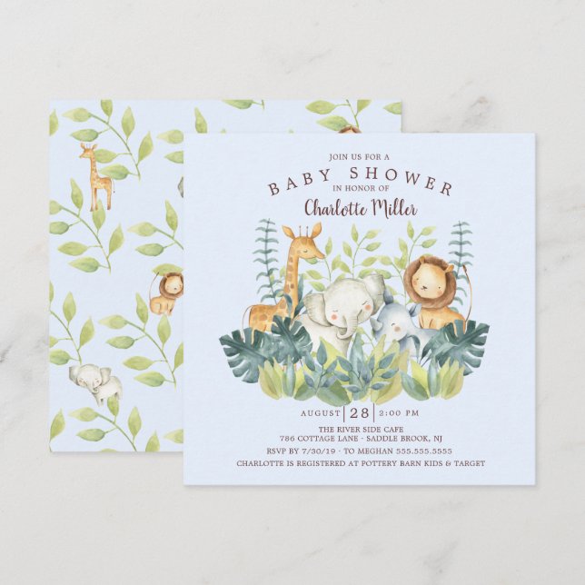 Jungle Animals Boys Baby Shower Invitation (Front/Back)