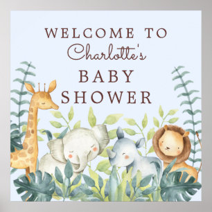 Jungle Animals Boys Baby Shower Welcome Poster