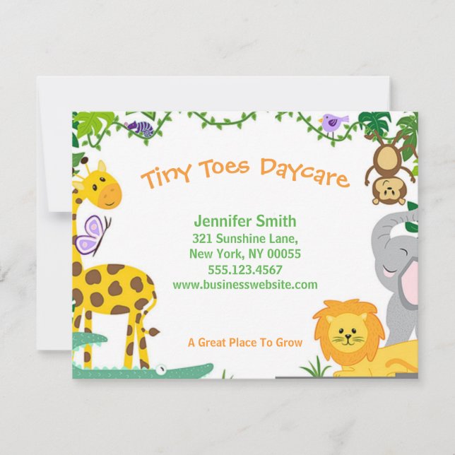 Jungle Animals Child Daycare Business Announcement (Front)