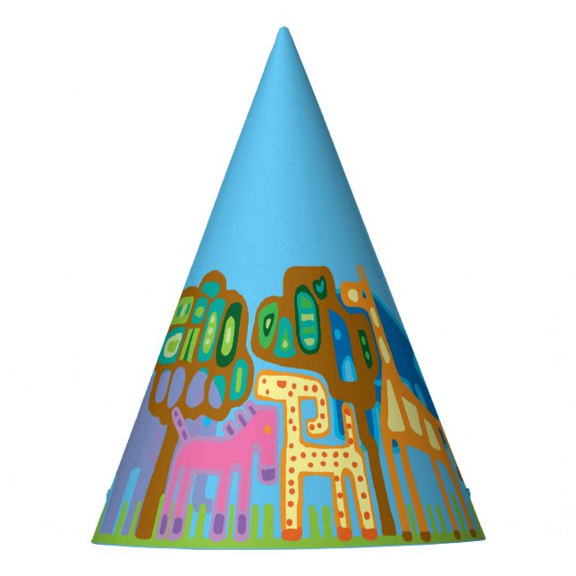 Jungle animals childrens birthday party hat (Front)