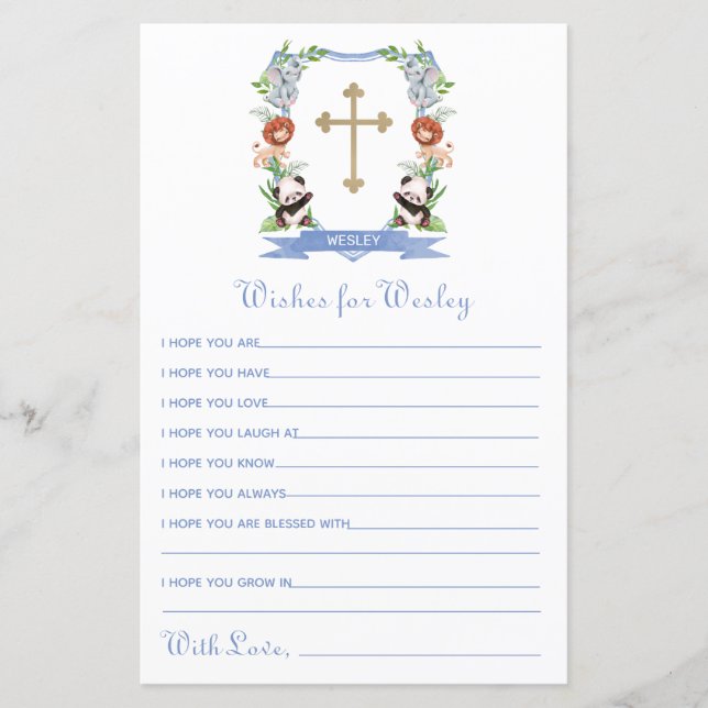 Jungle Animals Crest Baptism Wishes for Baby (Front)