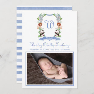 Jungle Animals Crest Birth Announcement