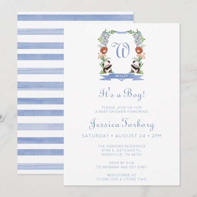 Jungle Animals Crest It's A Boy Baby Shower Invitation (Front/Back)