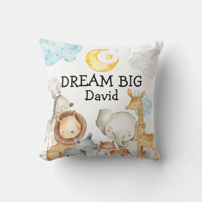 Jungle Animals Cute Custom Name Baby Boy Nursery Cushion (Front)