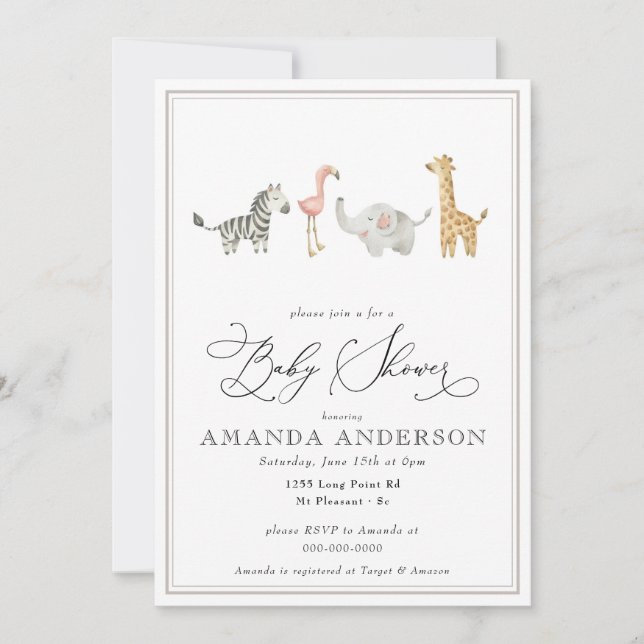 Jungle Animals Cute Gender Neutral Baby Shower Invitation (Front)