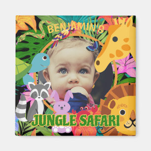 Jungle animals cute personalised baby photo  magnet