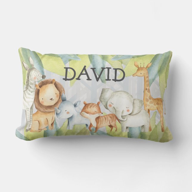 Jungle Animals Cute Safari Personalised Lumbar Cushion (Front)