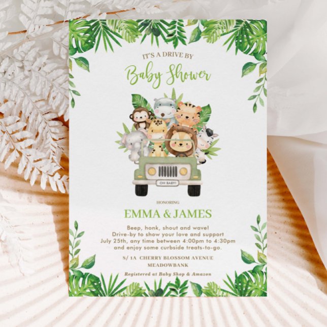 Jungle Animals Drive By Baby Shower Gender Neutral Invitation (Creator Uploaded)