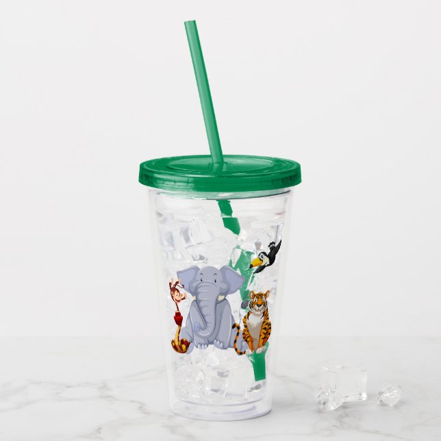 Jungle Animals: elephant, tiger, monkey Acrylic Tumbler (Front Ice)
