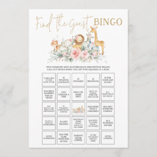 Jungle Animals Floral Find the Guest Bingo Game Card