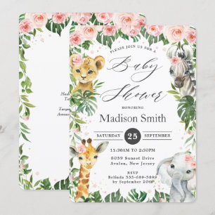 Jungle Animals Floral Greenery Safari Baby Shower Invitation