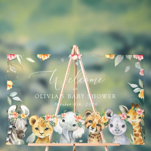Jungle Animals, Flowers, Baby Shower Welcome Acrylic Sign