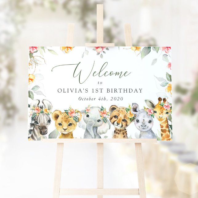 Jungle Animals, Flowers, First Birthday Welcome Poster (Creator Uploaded)