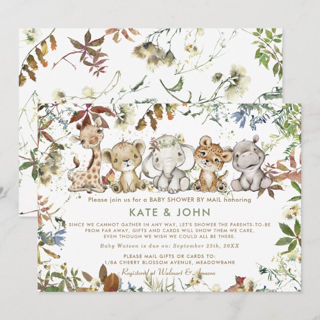Jungle Animals Gender Neutral Baby Shower by Mail Invitation (Front/Back)