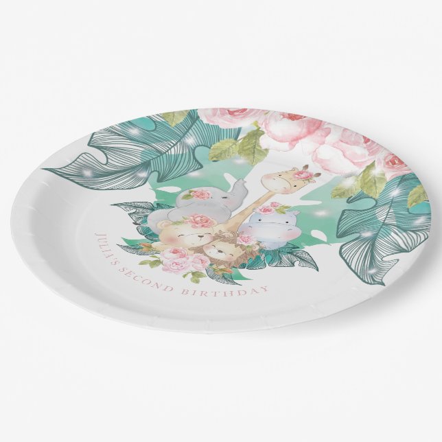 Jungle Animals Girl Birthday Custom Paper Plate (Angled)