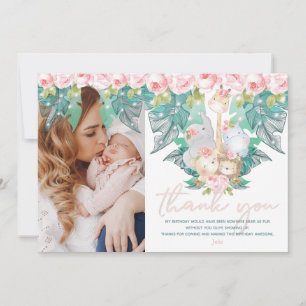 Jungle Animals Girl Birthday Photo Thank You Card