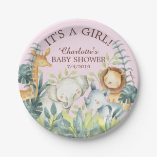 Jungle Animals Girls Baby Shower 7" Plate