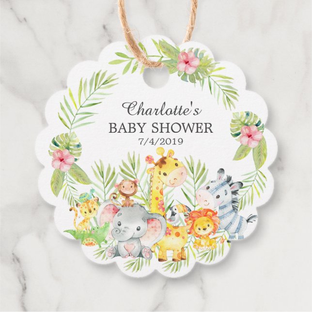 Jungle Animals Girls Baby Shower Favour Gift Tag (Back)