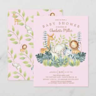 Jungle Animals Girls Baby Shower Invitation