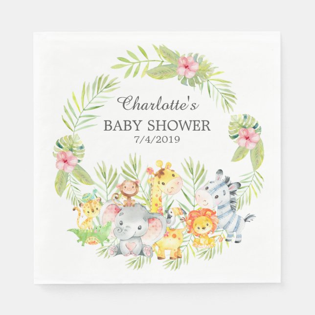 Jungle Animals Girls Baby Shower  Paper Napkins (Front)