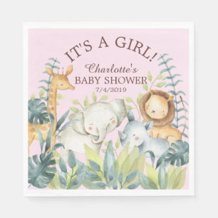 Jungle Animals Girls Baby Shower  Paper Napkins