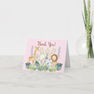 Jungle Animals Girls Baby Shower Thank You Card